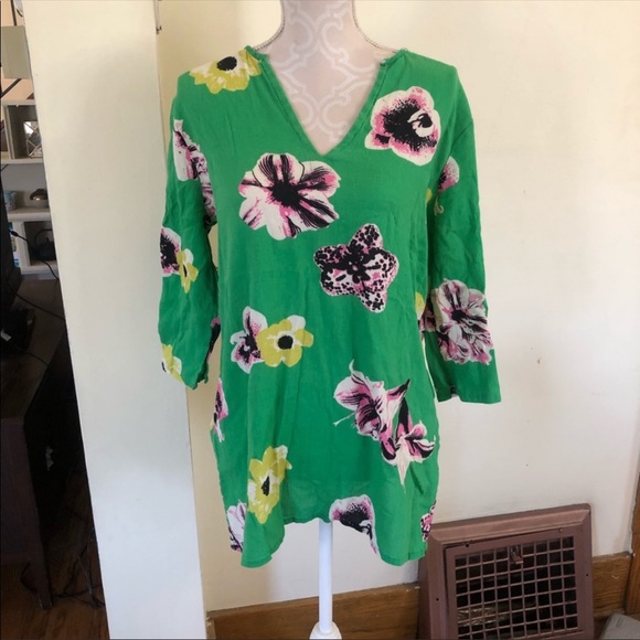 J. Crew Green Floral Tunic/Swim Coverup - Picture 2 of 3